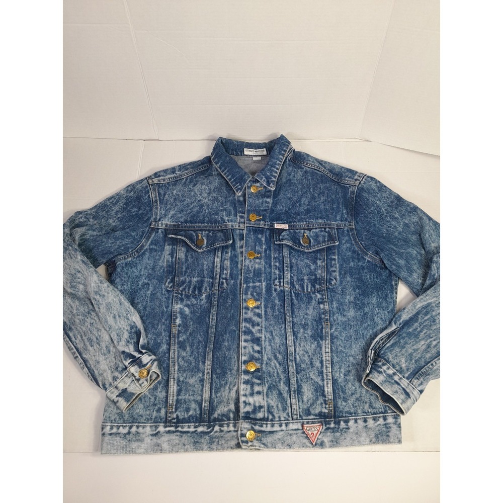 VTG 80's Guess Georges Marciano Acid Wash Denim Jean Jacket XL Made USA